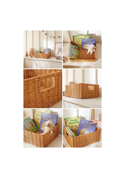 Ocean Home Textile Çocuk Odası Yıkanabilir Bej Pp Rattan Sepet 39 X 29 X 13 Cm