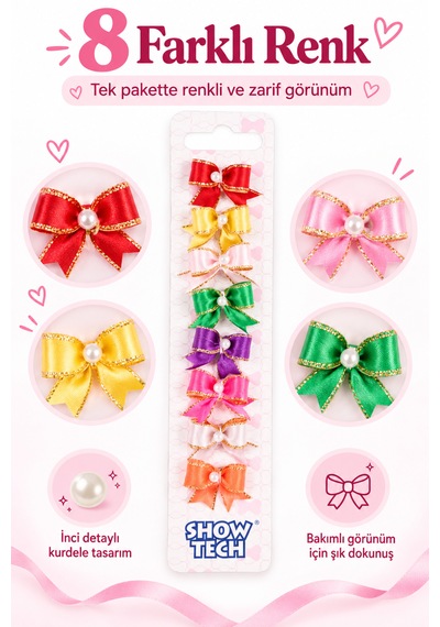 Show Tech Cutie Pearl İncili Lastikli Kedi Köpek Tokası 8 Adetli Paket