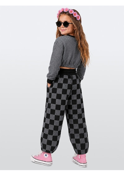 Kız Çocuk Eşofman Takım Crop Sweatshirt - Damalı Bol Eşofman Altı Oversize Kışlık (4-10 Yaş) Kız Çocuk Eşofman Takım Crop Sweatshirt - Damalı Bol Eşofman Altı Oversize Kışlık (4-10 Yaş)