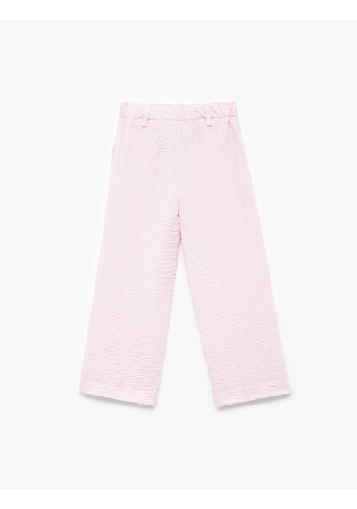 Koton Keten Görünümlü Dokulu Cepli Geniş Paça Pantolon Pembe 5skg40129aw Gül