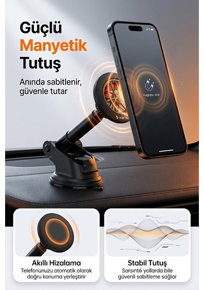 Vantuzlu Teleskopik Kollu Mıknatıslı 360 Ayarlanabilir Araç İçi Telefon Tutucu 1