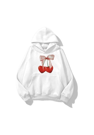 Startmore Unisex Cherry Ribbon Sweatshirt Beyaz Beyaz