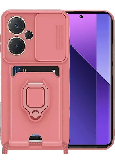 Redmi Note 13 Pro Plus Kılıf Zuma Kartvizitli Yüzüklü Silikon - Pembe Düz Renkli
