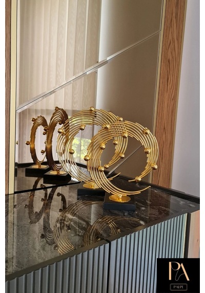 Gold 2'li Ofis Metal Aksesuar Biblo Ev Salon Dekorasyon Obje
