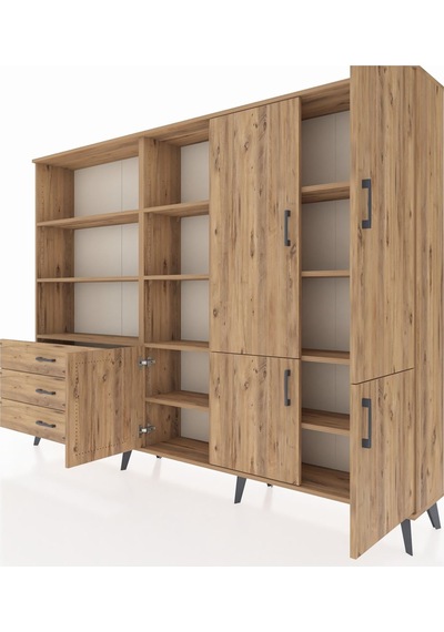 Arges Dolap 11 Raflı 3 Çekmeceli 5 Kapaklı 220x30x163 Çam-çam Çam-çam