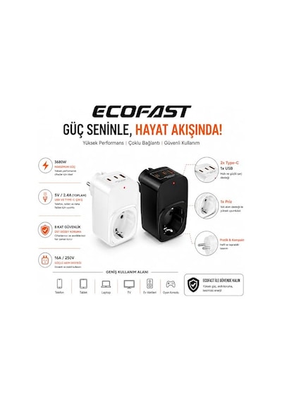 Akım Korumalı Priz, Tekli Priz, Usb'li Priz Ve Type-c Priz, Priz Çoklayıcı, Voltaj Korumalı Priz, 16a 3680w Duvar Standart