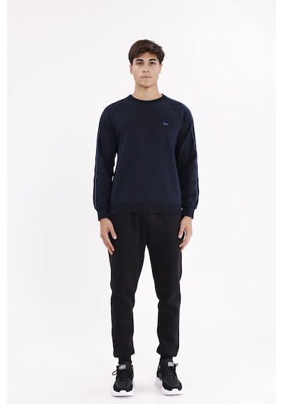 Rowinger Çift Şeritli Raglan Kol Minimal Logolu Bisiklet Yaka Sweatshirt Navyblue