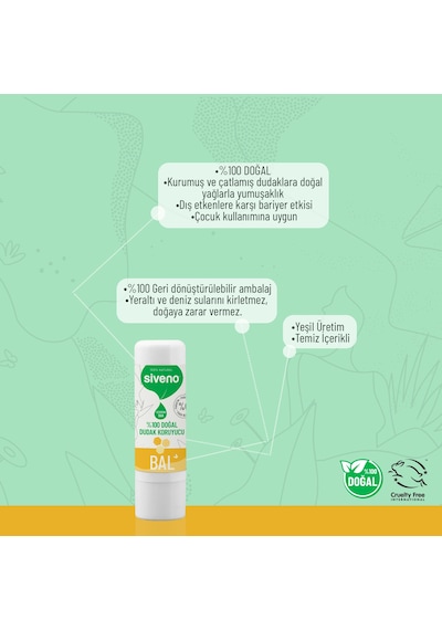 Siveno %100 Doğal Dudak Koruyucu Bal Bitkisel Lip Balm Dudak Kremi Nemlendirici Parlatıcı Onarıcı 6 G