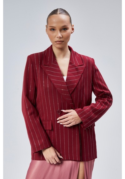 Kadın Taş İşlemeli Regular Vatkalı Blazer Ceket Siyah