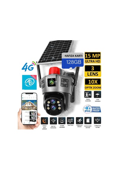 Ultimate Okam Pro 6020 128gb Solar Güneş Enerjili Gece Görüş İnsan Takibi 15mp 3 Lens 4g Akıllı Kamera
