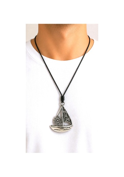 Kore İp Askılı Ve Krom Çelik Kaplamalı Unisex Tribal Kolye Kkrm-07 Gümüş4