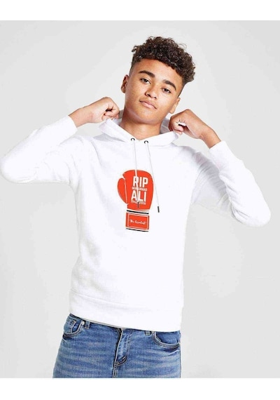 Tshirthane Muhammed Ali Eldiven Baskılı Unisex Çocuk Kapüşonlu Beyaz Sweat Beyaz