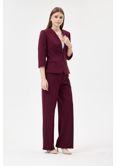 Velnara Moda Mürdüm Zamansız Klasik Kadın Takım Elbise-v Yaka Ceket & Boru Paça Pantolon Koyu Mürdüm - 927039466 Koyu Mürdüm