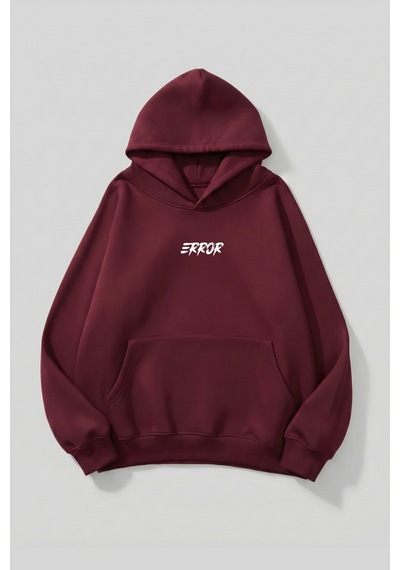 Uyguntarz Unisex Yumuşak Dokulu Error Baskılı Tasarım Oversize 3 İplik Hoodie Sweatshirt Bordo