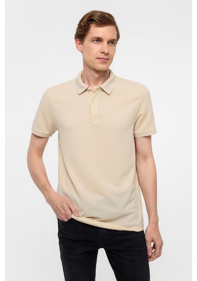 Süvari Bej Regular Armürlü Polo Yaka Tişört-38358 Bej