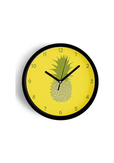 Ananas Tasarımı Mutfak Duvar Saati - 30cm - Önü Camlı Siyah Kasa - Sessiz Mekanizma-jh0456 Siyah
