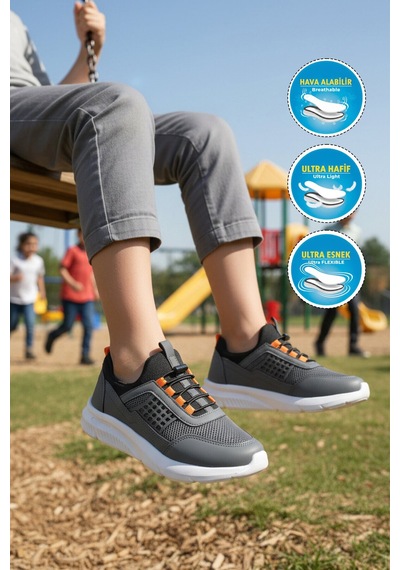 Walkway Füme Turuncu Fileli Hafif Esnek Unisex Çocuk Spor Ayakkabı 9060 Motano F Füme - Turuncu