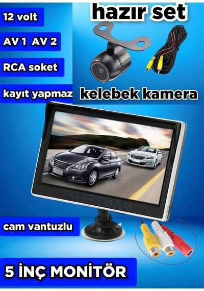5'' Ekran + 1 Tane Kelebek Kamera Seti 12 Volt Kayıt Yapmaz