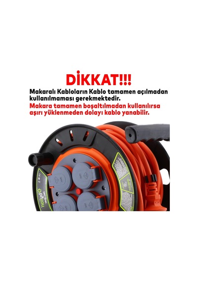 Küçük Makaralı Seyyar Kablo Kapaklı 4 Prizli Plastik Uzatma Kablosu 3x2.5 Mm Cca Kablo 20 Metre Diğer