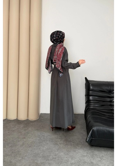 Mihran Butik Valeno Model Coupra Model Kumaş Kemer Detaylı Elbise Füme