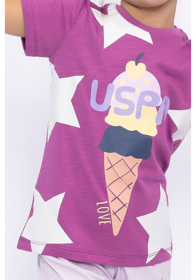 U.S. Polo Assn. Icecream Love Menekşe Kız Çocuk Kapri Takım Mor