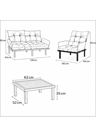 Bahçe Takımı Balkon Ve Cafe Modüler Metal Koltuk Takımı 2+1+1 Sehpalı Bej 1637 Bej