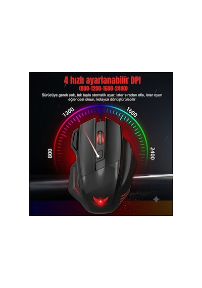 G200 Rgb Işıklı 7 Tuşlu 2400 Dpı Ergonomik Gaming Oyuncu Mouse - Çift Ateş Özellikli