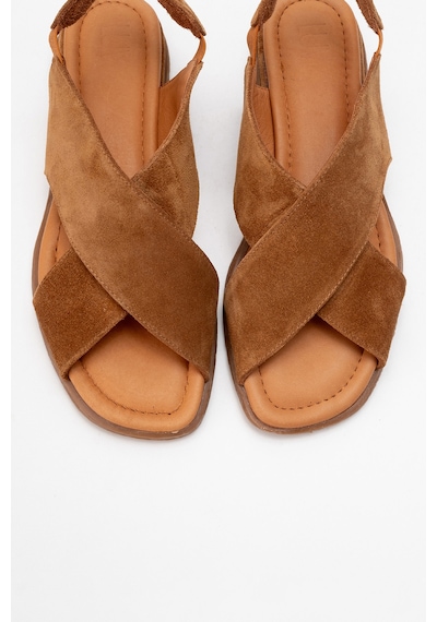 Luvishoes 706 Hakiki Deri Taba Suet Kadın Sandalet Taba