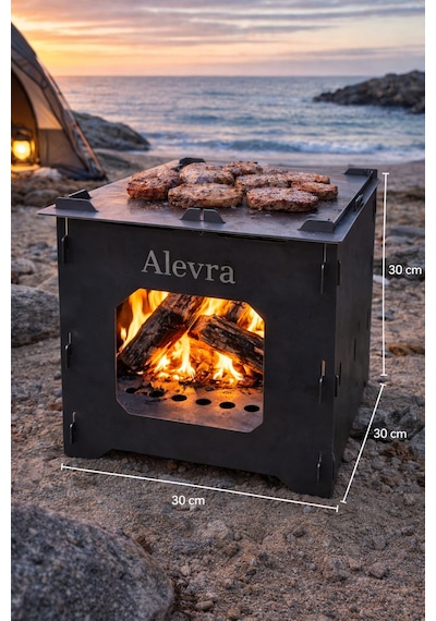 Alevra 30x30x30 Mini Kamp Sobası Gri - Siyah