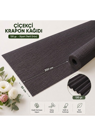 Çiçekçi Krapon Kağıdı 120 G, Siyah Yerli Ürün -50 Cm X 200 Cm, Ç