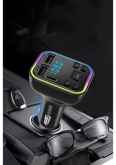 Thentech Araç Çakmaklık Fm Radyo Player Fonksiyon Tuşlu Usb Çıkışlı Şarjlı 12-24v Çıkışlı 7 Renkli Fm Player