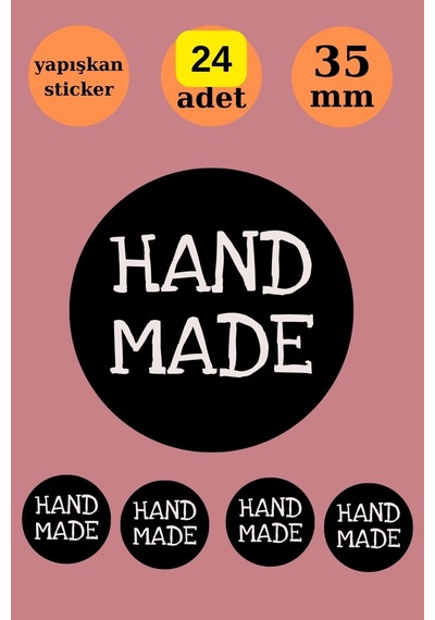 24 Adet - Siyah Handmade Sticker -paketleme Sticker - Teşekkür Etiketi- Yuvarlak Sticker - Çok Renkli
