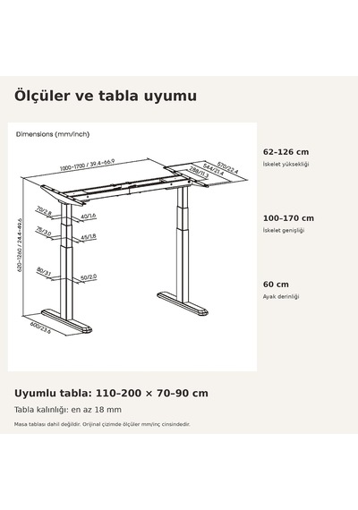 Tr Stdm1723 180kg Çifit Motor 4cm/s 3 Hafızalı 62-126cm Yükseklik Elektrikli Ayarlı Masa İskeleti Diğer Tr Stdm1723 180kg Çifit Motor 4cm/s 3 Hafızalı 62-126cm Yükseklik Elektrikli Ayarlı Masa İskeleti Diğer