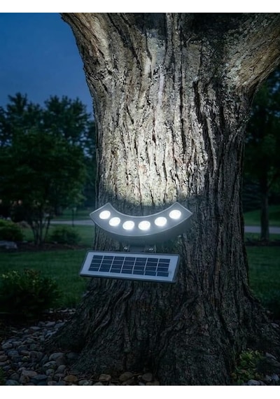 Tr Güneş Enerjili Su Geçirmez Dış Mekan Ağaç Spotu 6 Ledli Solar Bahçe Dekoru Sütun Aydınlatma Beyaz