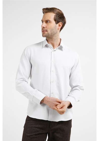İmza Bej-beyaz Kendinden Desenli Sert Yaka Uzun Kol Cepsiz Slim Fit Pamuklu Gömlek 1004255214 K.bej - Beyaz