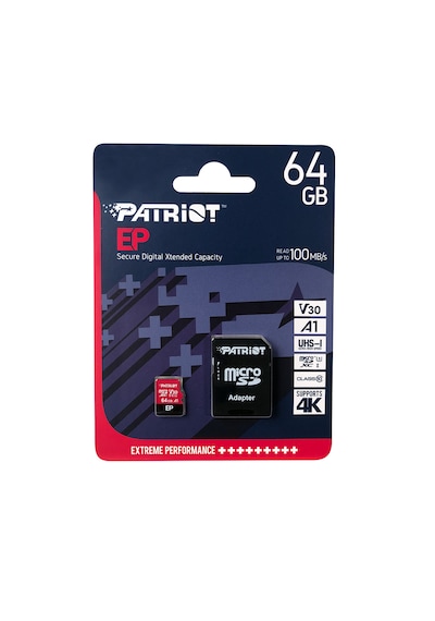 Patriot Ep Series 64gb Microsdxc V30 A1 U3 Class 10 Hafıza Kartı + Sd Adaptör Pef64gep31mcx