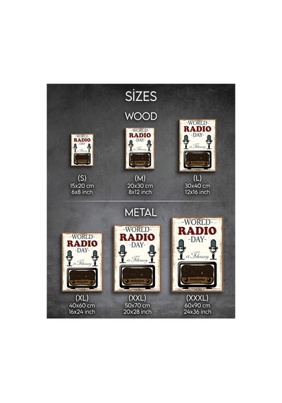 World Radio Day Retro Radyo Tablo Vintage Radyo Temalı Dekoratif Duvar Tablosu Ahşap & Metal Baskı