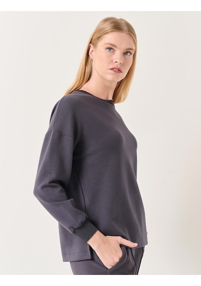 Jimmy Key Antrasit Bisiklet Yaka Uzun Kollu Oversize Sweatshirt Antrasit