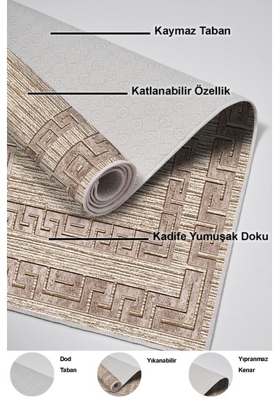 Dekoreko Kaymaz Taban Djt Banyo Halısı Trend Modern F5036 Kahve