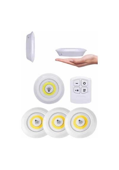 Yapışkanlı 3'lü Spot Led Işık Lamba Montajsız Pilli Uzaktan Kumandalı 42696242