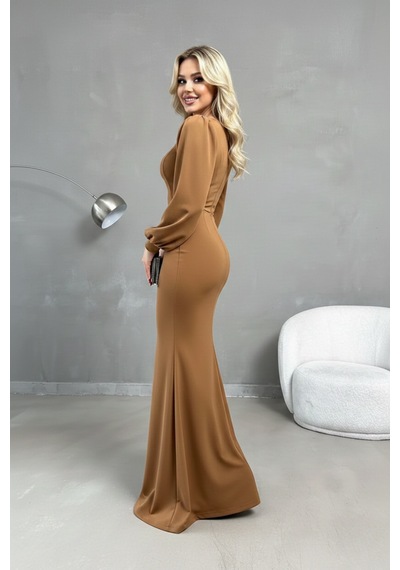 Defymoda Kadın Seçkin Tarz Balık Elbise Kahverengi