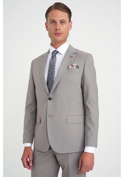 Efor Slim Fit Çift Yırtmaç Esnek Yelekli Klasik Bej Takım Elbise Tk 916 Bej