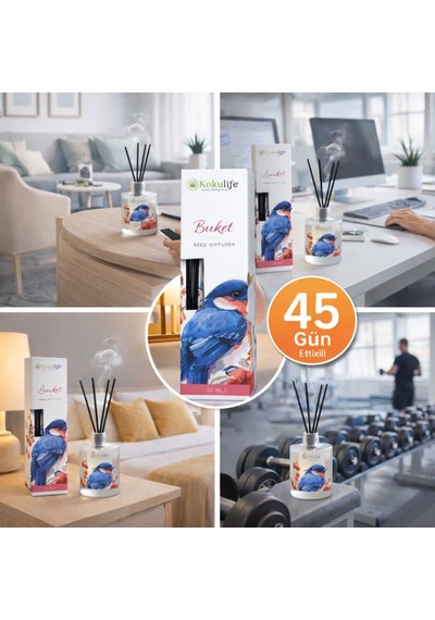 Buket Reed Diffuser Oda Kokusu 50 Ml, Çubuklu Ortam Kokulandırıcı, Uzun Süre Kalıcı Ev Ofis Banyo Salon Koku Difüzörü, Dekoratif Cam Şişe Aromaterapi Ev Parfümü Diğer