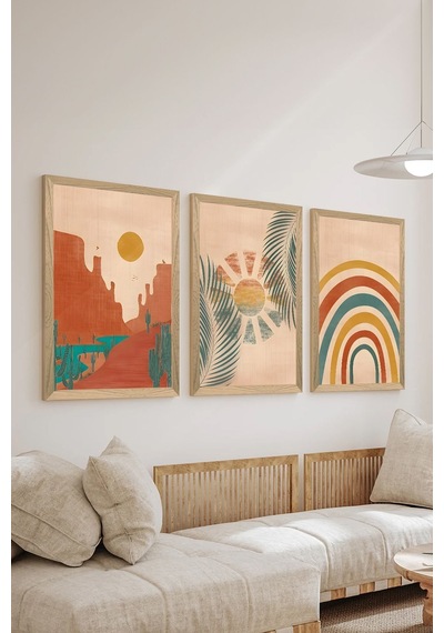 3 Parça Ahşap Çerçeve Görünümlü Mdf Poster Tablo Seti - Set 11 - Mdf3dsohoset11
