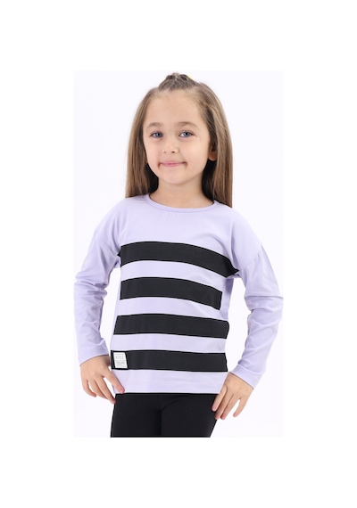 Toontoy Kids Toontoy Kız Çocuk Baskılı Bisiklet Yaka Uzun Kollu Çizgili Tişört Mavi