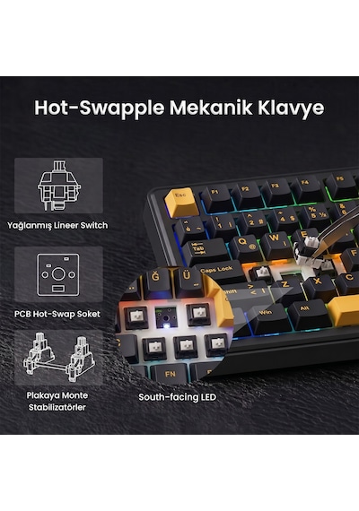 Aula F75 Max Mekanik Gaming Oyuncu Klavyesi Tkl Rgb Graywood V4 Switch Kablosuz Makrolu Hot Swap Türkçe Q Siyah 10334604