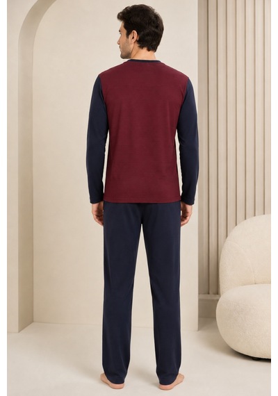 Loule Erkek Bordo Jakarlı Pamuk Penye Pijama Takımı Uzun Kollu