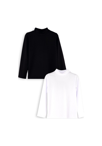 Denokids Siyah Ve Beyaz Unisex C Ocuk 2'li Paket Bog Azlı T-shirt Renkli