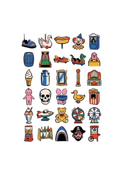 30 Adet Retro Lunapark Sticker Seti - Laptop, Defter, Matara İçin Çok Renkli