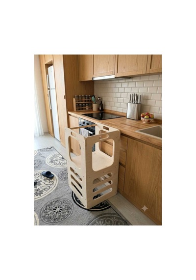 Ahşap Çocuk Öğrenme Kulesi, Mutfak Yardımcı Kulesi, Montessori Basamaklı Tabure 80x50x45 Cm Diğer
